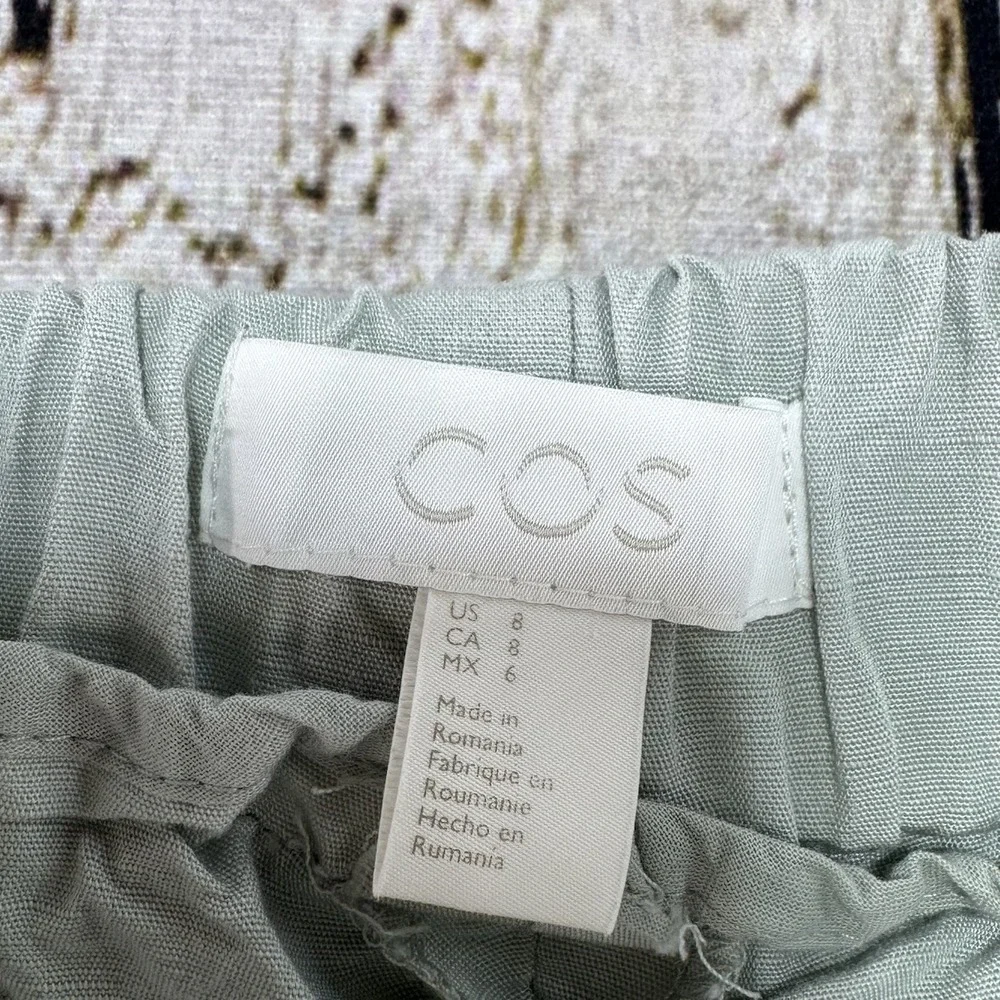 COS Linen Blend Pants Womens Size 8 Light Green Tapered Leg Elastic Waist